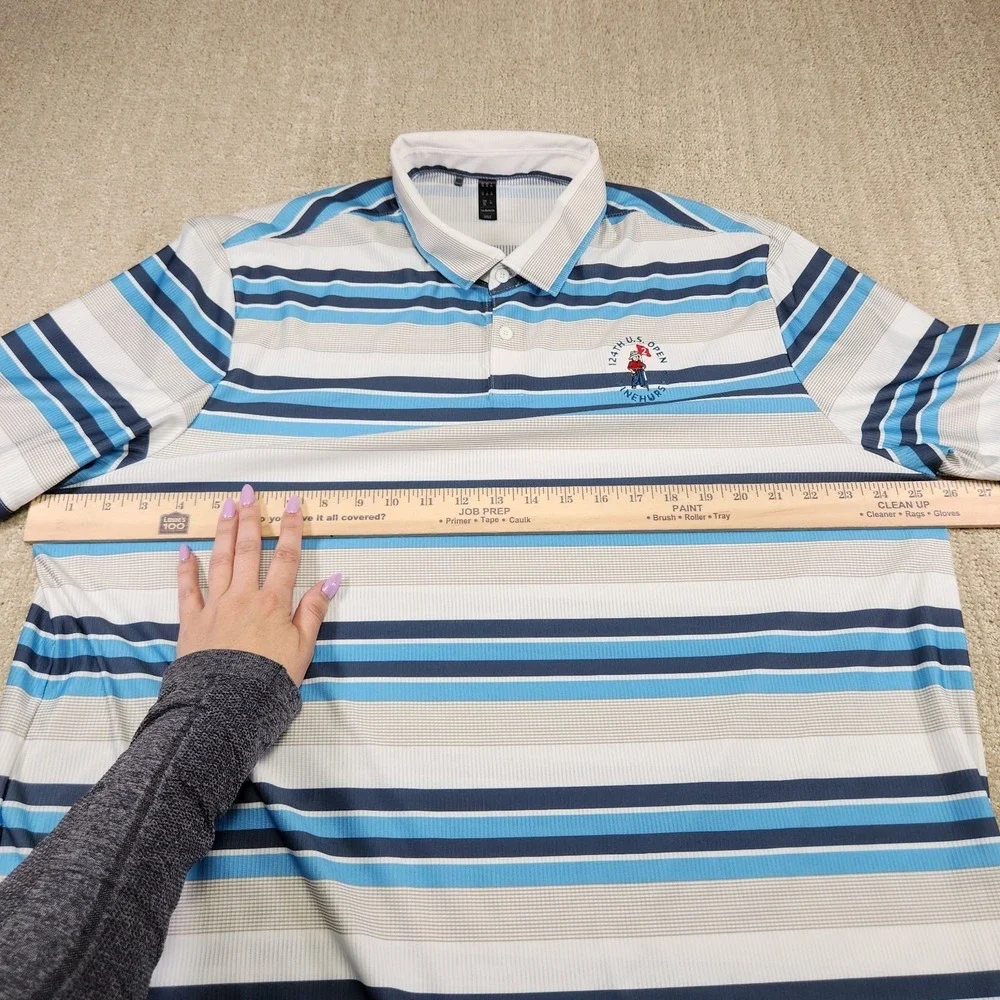 Adidas‎ Polo Men 2XL Peformance Heat Ready Pinehurst Golf Striped Blue Quick Dry